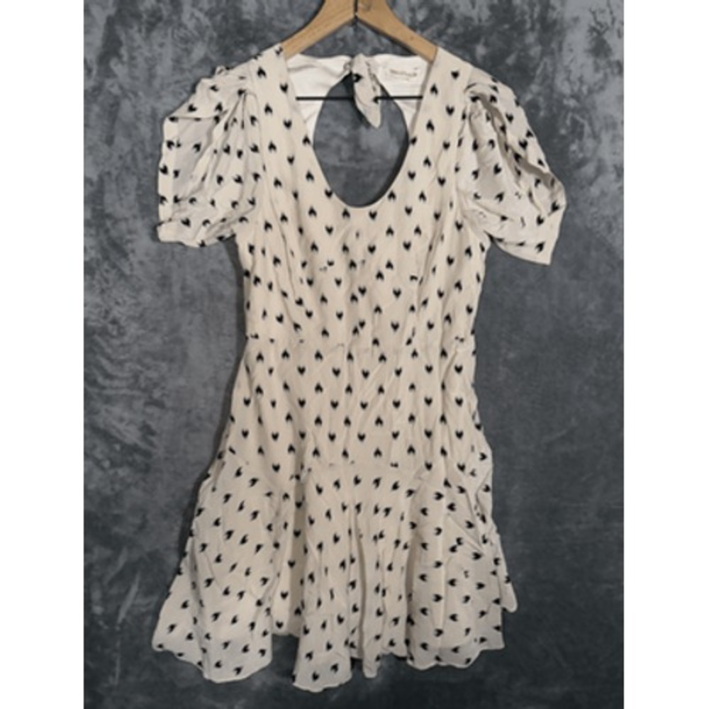Rebecca Taylor Womens Dress Silk Puff Sleeve Open Back Mini Heart Print Cream